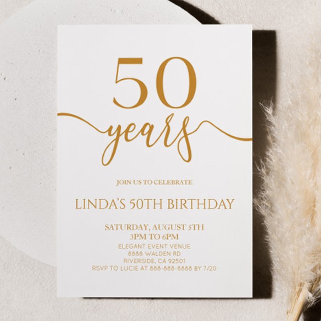 Invitación Elegant Minimalist Champagne 50th Birthday Party (Subido por el creador)