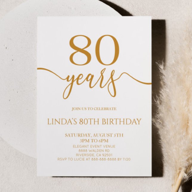 Invitación Elegant Minimalist Champagne 80th Birthday Party (Subido por el creador)