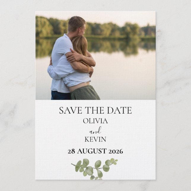 Invitación Elegant Minimalist Eucalyptus Save the Date (Anverso)