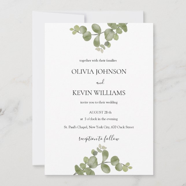 Invitación Elegant Minimalist Eucalyptus Wedding Invitation (Anverso)