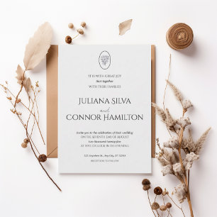 Invitación Elegant Minimalist Floral Crest Wedding Invitation