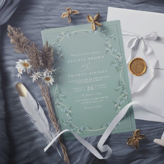 Invitación Elegant Minimalist Garden Floral QR Code Wedding (Subido por el creador)