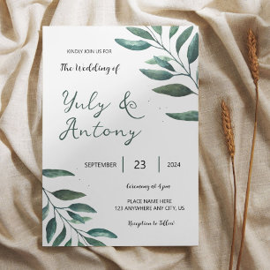 Invitación Elegant Minimalist Greenery Wedding Botanical