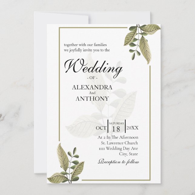 Invitación Elegant Minimalist Greenery Wedding Invitation (Anverso)
