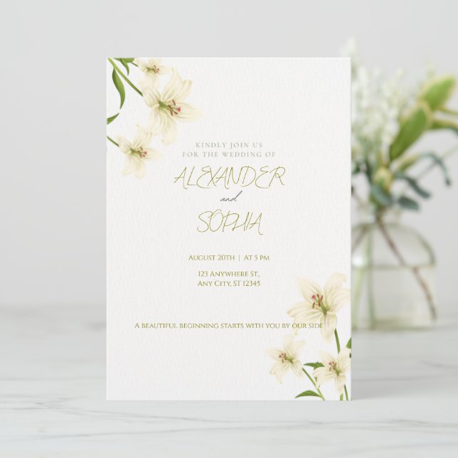 INVITACIÓN ELEGANT MINIMALIST LILY WEDDING INVITATION  (Anverso de pie)