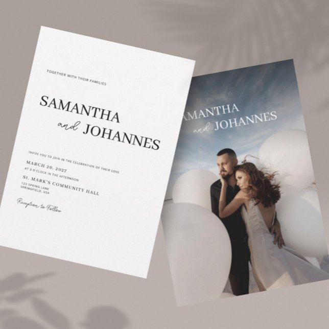 Invitación Elegant Minimalist Modern White Photo Wedding  (Subido por el creador)