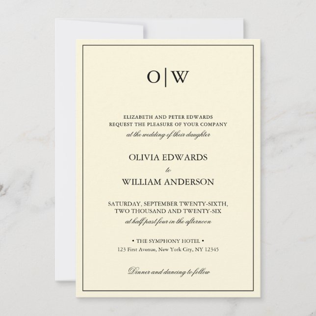 Invitación Elegant Minimalist Monogram Wedding (Anverso)