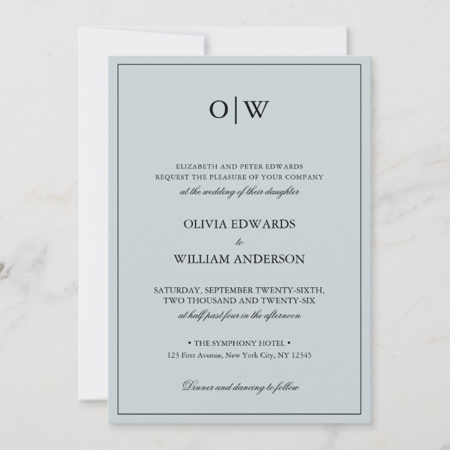 Invitación Elegant Minimalist Monogram Wedding (Anverso)