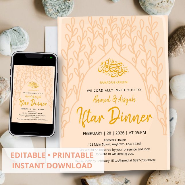 Invitación Elegant Minimalist Peach Floral Iftar Invitation (Subido por el creador)