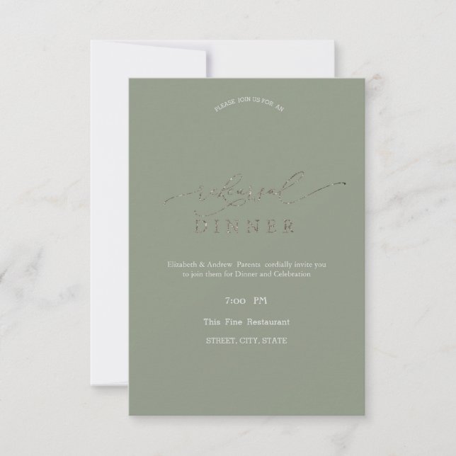 Invitación Elegant Minimalist Sage Green Rehearsal Dinner   (Anverso)