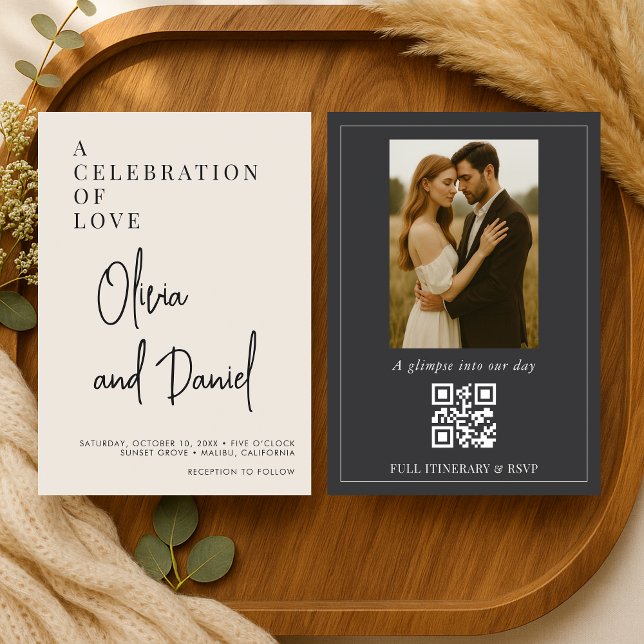 Invitación Elegant Minimalist Script Photo QR Code Wedding (Subido por el creador)