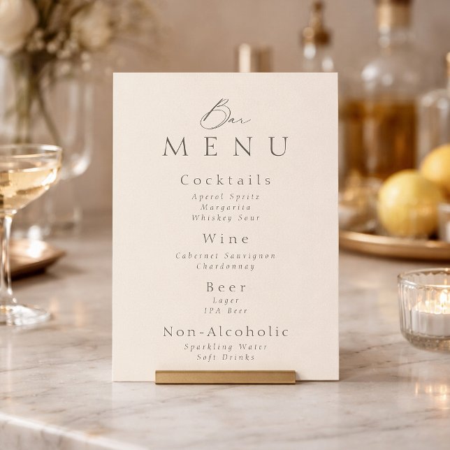 Invitación Elegant Minimalist Taupe Wedding Bar Menu Sign (Subido por el creador)