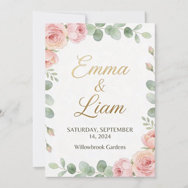 Invitación Elegant minimalist wedding invitation with waterco (Anverso)