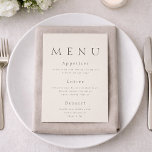 Invitación Elegant Minimalist Wedding Menu Card<br><div class="desc">Create an elegant and timeless table setting with this minimalist wedding menu card. Designed in a refined neutral palette with classic typography, this menu features a clean fine art layout that complements luxury, garden, and estate-style weddings. The soft ivory background and elegant serif typography create a sophisticated presentation that pairs...</div>