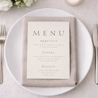 Invitación Elegant Minimalist Wedding Menu Card 