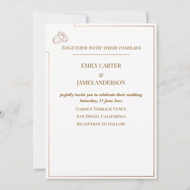 Invitación Elegant Minimalist Wedding Template with Rings (Anverso)