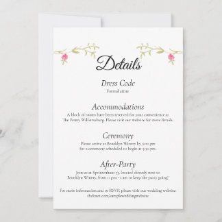 Invitación Elegant Minimalist Wedding Venue Details Card