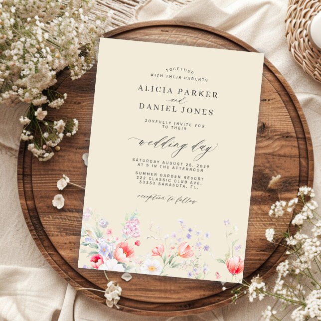 Invitación Elegant minimalist wildflower floral beige wedding (Subido por el creador)