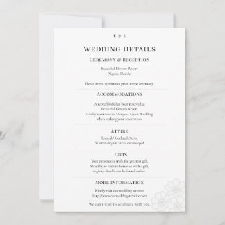 Invitación Elegant Minimalist Winter Wedding Details Card