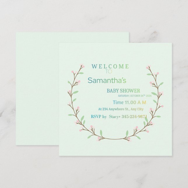 Invitación Elegant Mint Green Botanical Baby Shower  (Anverso / Reverso)
