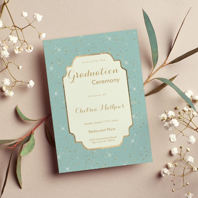 Invitación Elegant mint green gold glitter glam Graduation (Elegant mint green gold glitter glam Graduation )