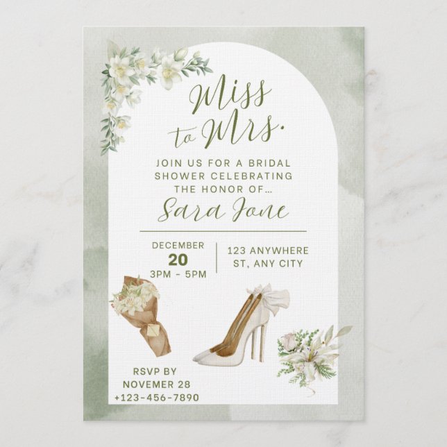 Invitación Elegant Miss to Mrs Bridal Shower Invitation (Anverso)