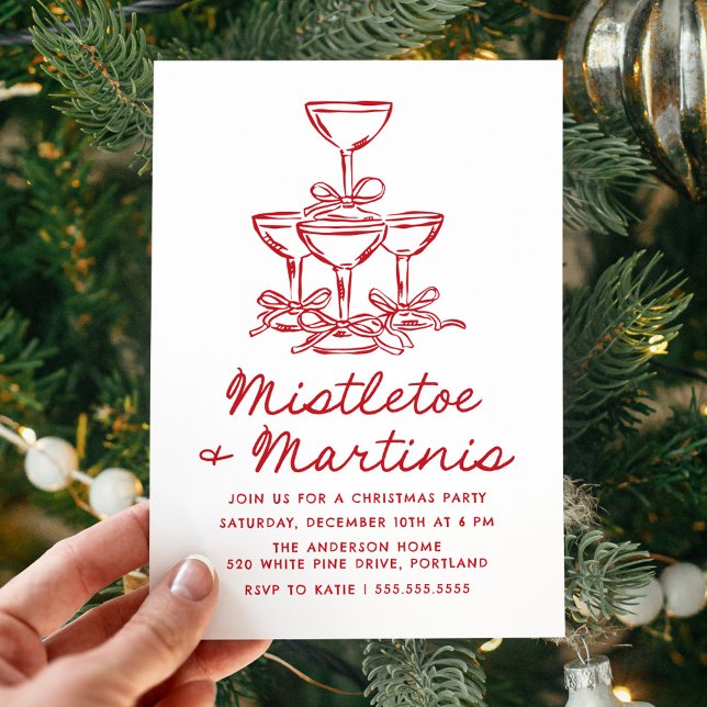 Invitación Elegant Mistletoe and Martinis Red Christmas Party (Subido por el creador)