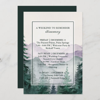 Invitación Elegant Misty Mountain Forest Itinerary Card