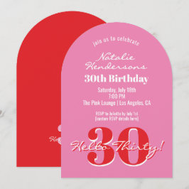 Invitación Elegant Modern 30th Birthday Pink Red Typography