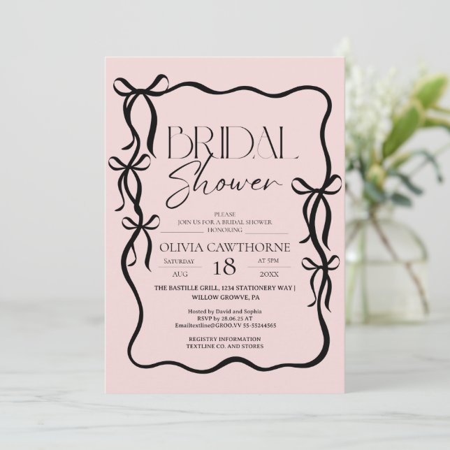 Invitación  Elegant Modern Black Bow Bridal Shower (Anverso de pie)