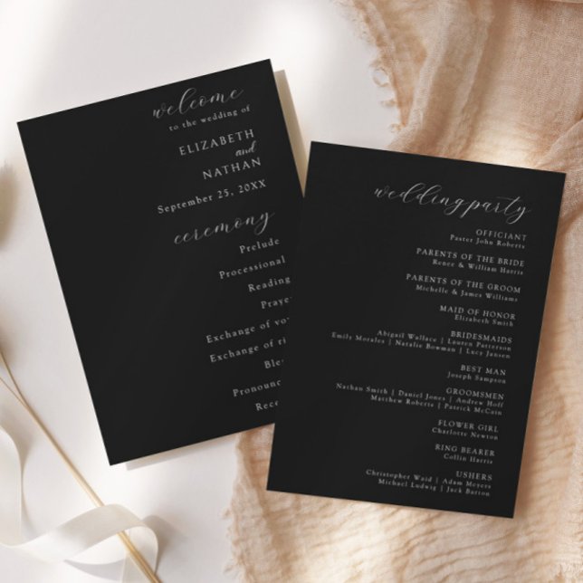 Invitación Elegant Modern Black Tie Formal Wedding Program (Subido por el creador)