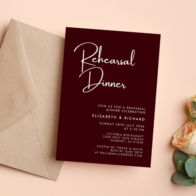 Invitación Elegant & Modern Burgundy Rehearsal Dinner (Subido por el creador)