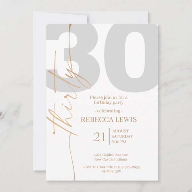 Invitación Elegant Modern Calligraphy 30 Adult Birthday (Anverso)