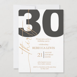 Invitación Elegant Modern Calligraphy 30 Adult Birthday