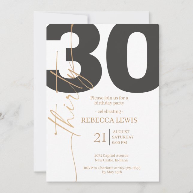 Invitación Elegant Modern Calligraphy 30 Adult Birthday (Anverso)