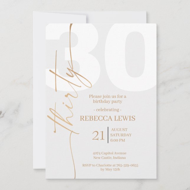 Invitación Elegant Modern Calligraphy 30 Adult Birthday (Anverso)