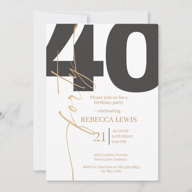 Invitación Elegant Modern Calligraphy 40th Adult Birthday (Anverso)