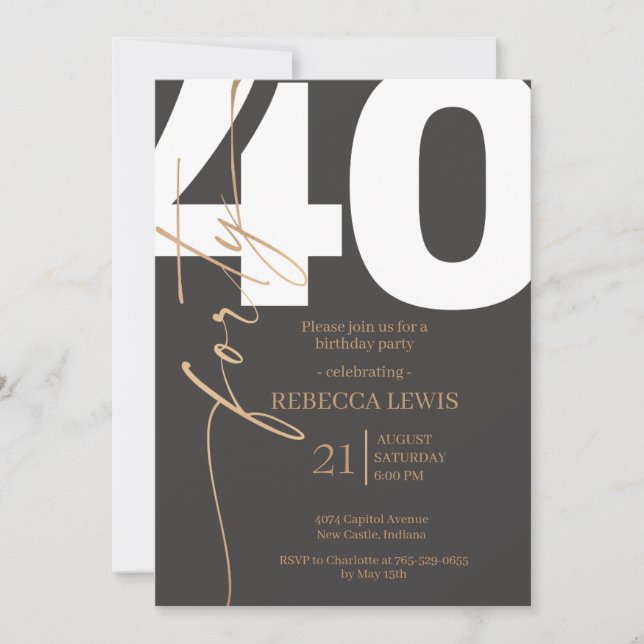 Invitación Elegant Modern Calligraphy 40th Adult Birthday (Anverso)