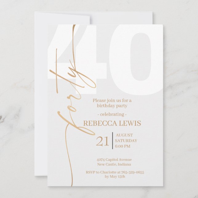 Invitación Elegant Modern Calligraphy 40th Adult Birthday (Anverso)
