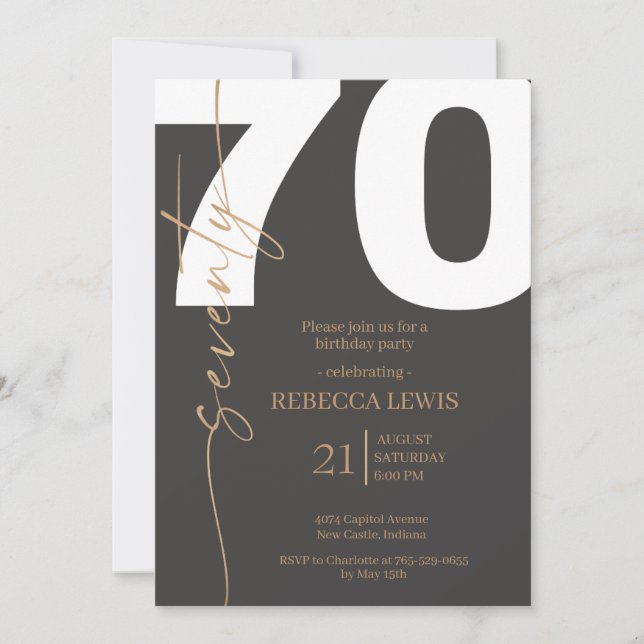 Invitación Elegant Modern Calligraphy 70th Adult Birthday (Anverso)