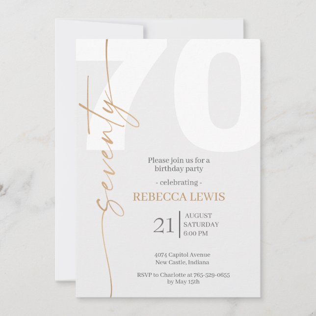 Invitación Elegant Modern Calligraphy 70th Adult Birthday (Anverso)
