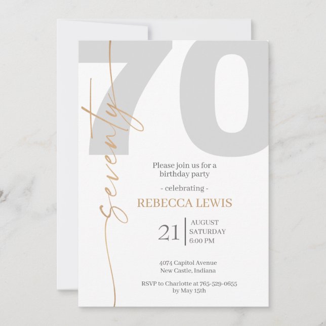 Invitación Elegant Modern Calligraphy 70th Adult Birthday (Anverso)