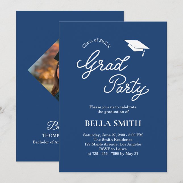 Invitación Elegant Modern Calligraphy Photo Graduation Party  (Anverso / Reverso)