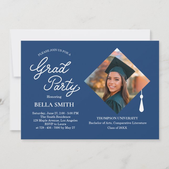 Invitación Elegant Modern Calligraphy Photo Graduation Party (Anverso)