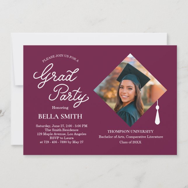 Invitación Elegant Modern Calligraphy Photo Graduation Party (Anverso)