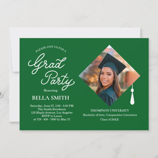 Invitación Elegant Modern Calligraphy Photo Graduation Party (Anverso)