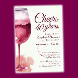 Invitación Elegant Modern Cheers Red Wine 40th Birthday Party