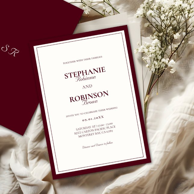 Invitación Elegant Modern Deep Burgundy Ivory Formal Wedding (Subido por el creador)