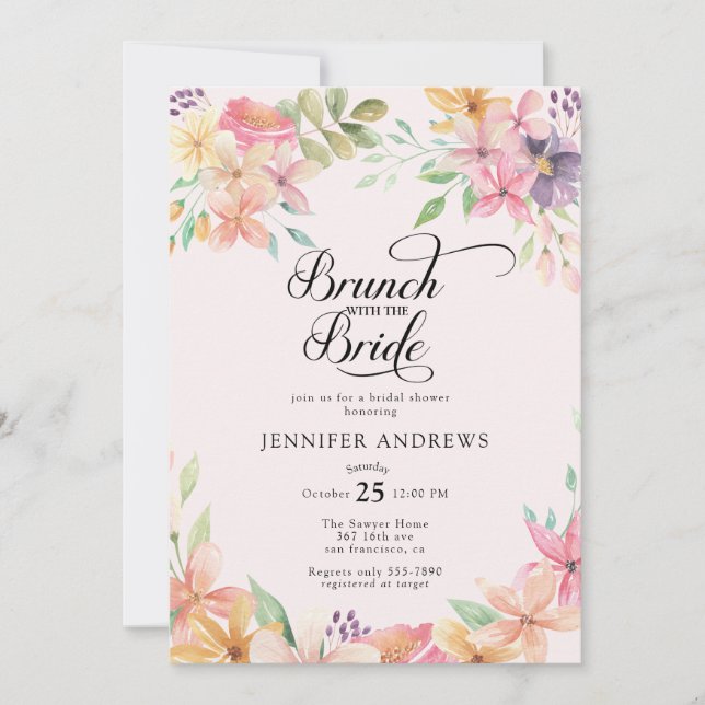 Invitación Elegant Modern Floral Classic Bridal Shower Brunch (Anverso)