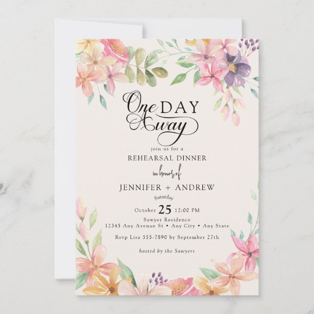 Invitación Elegant Modern Floral Classic | Rehearsal Dinner (Anverso)